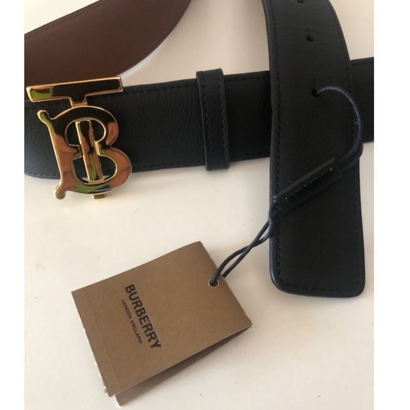 Burberry Black/Brown with Tag  Logo Buckle Reversible Leather Belt - Picture 4 of 13